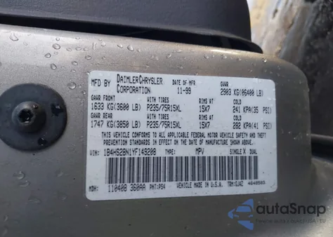 2000 Dodge Durango z USA, uszkodzony, nr VIN 1B4HS28N1YF149208